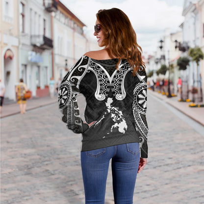 Philippines Filipinos Off Shoulder Sweatshirt Filipino National Tribal Patterns Style