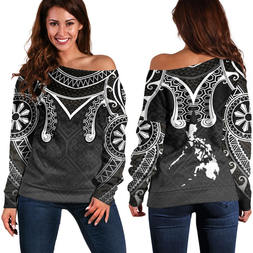 Philippines Filipinos Off Shoulder Sweatshirt Filipino National Tribal Patterns Style