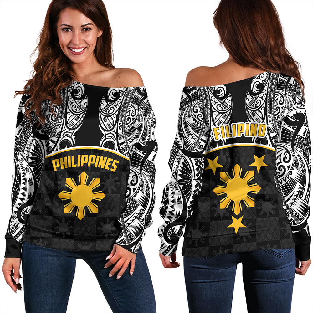 Philippines Filipinos Off Shoulder Sweatshirt Tribal Polynesian Demodern Style