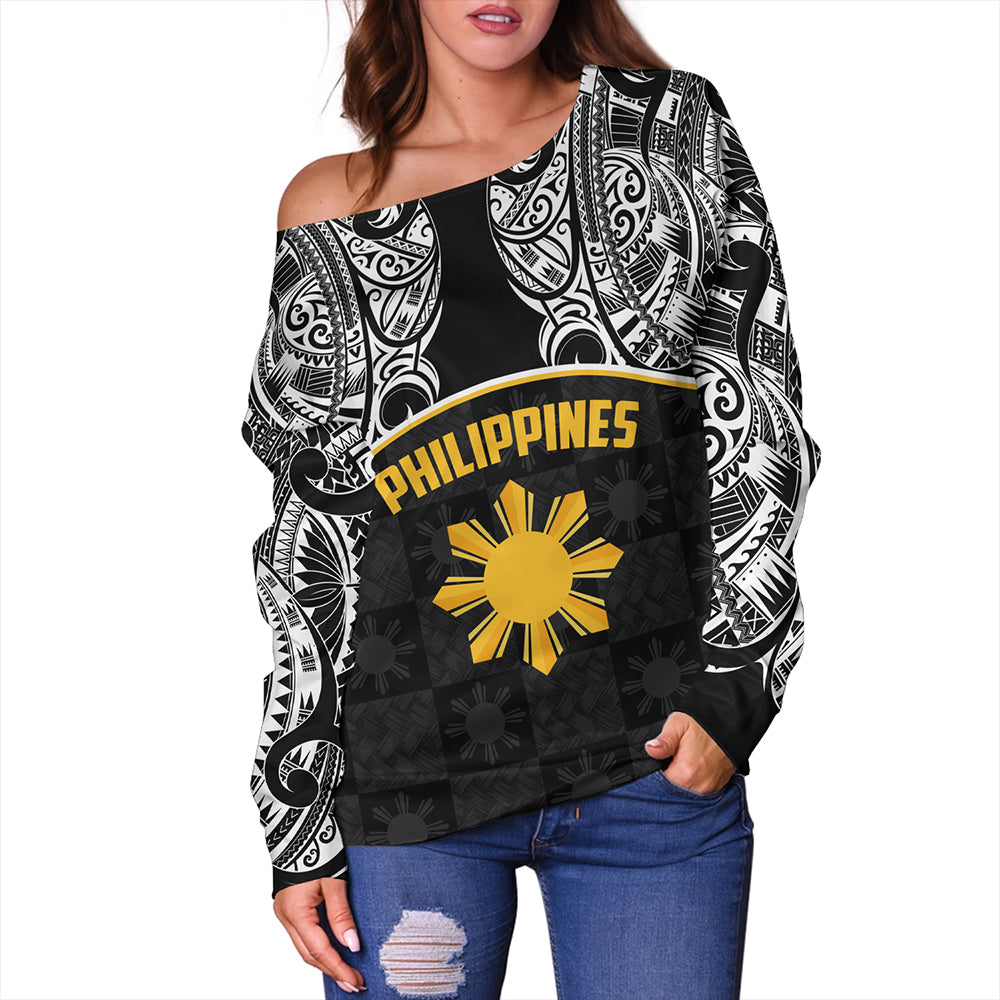 Philippines Filipinos Off Shoulder Sweatshirt Tribal Polynesian Demodern Style