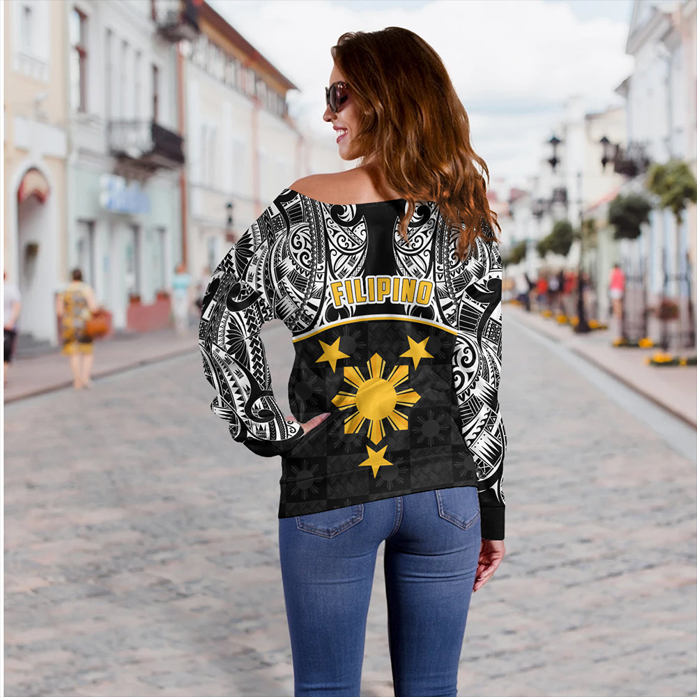 Philippines Filipinos Off Shoulder Sweatshirt Tribal Polynesian Demodern Style