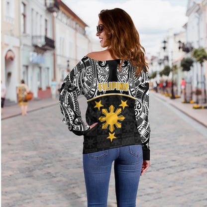 Philippines Filipinos Off Shoulder Sweatshirt Tribal Polynesian Demodern Style