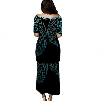 Philippines Filipinos Combo Puletasi And Shirt Kakau Style Turquoise