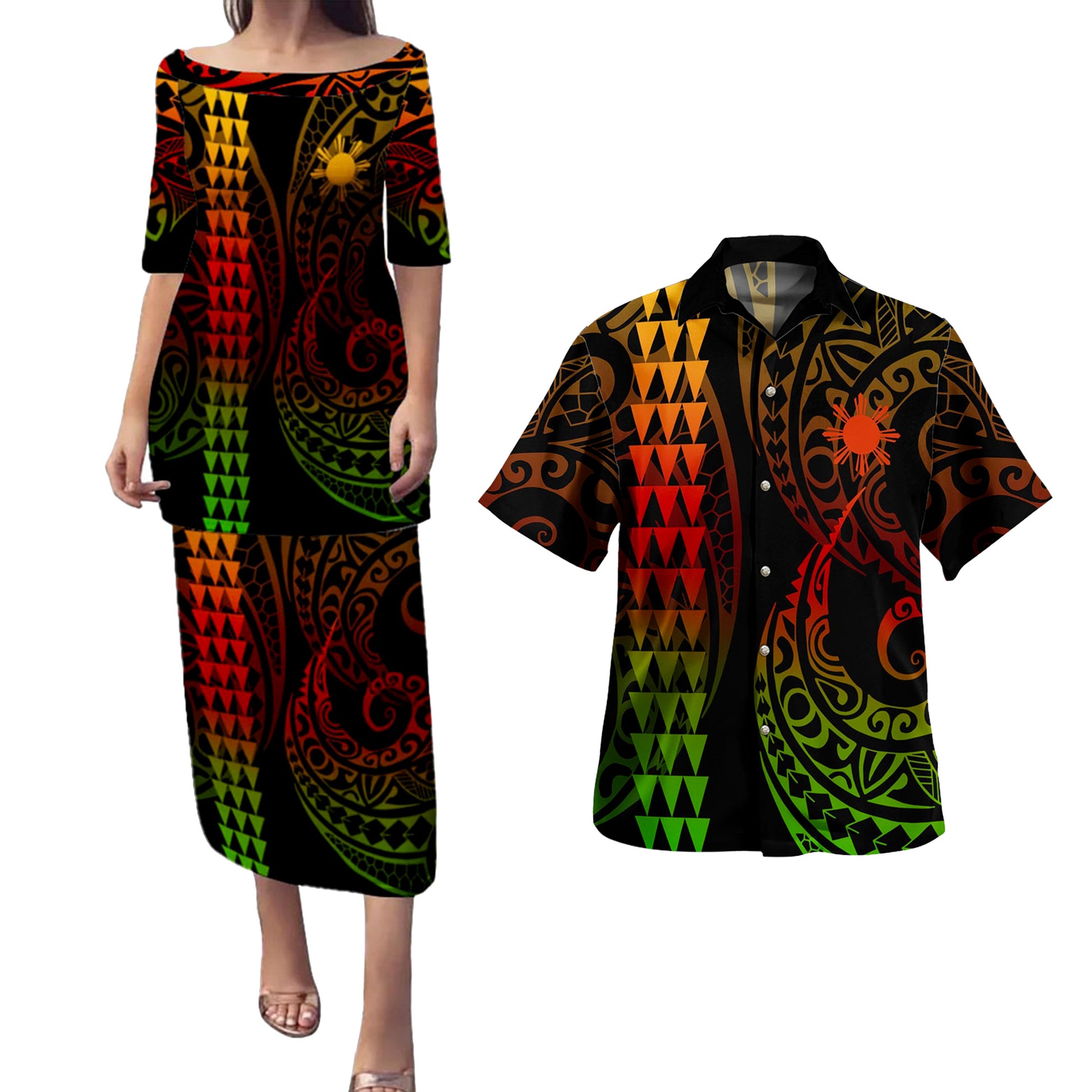 Philippines Filipinos Combo Puletasi And Shirt Kakau Style Reggae