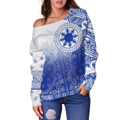 Philippines Off Shoulder Sweatshirt Custom Pattern With Paisley Style
