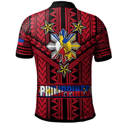 Philippines Polo Shirt - Filipino Sun And Stars Tribal Tattoo Patterns Style