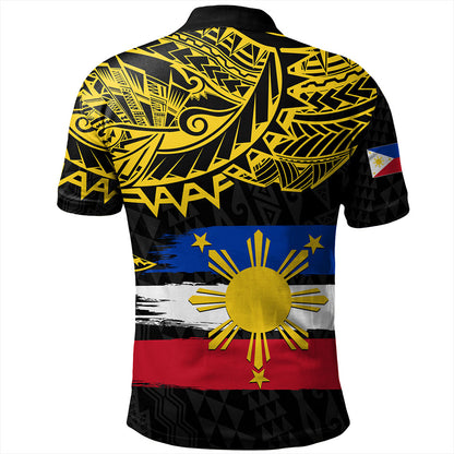 Philippines Filipinos Polo Shirt Tribal Polynesian Grunge Flag