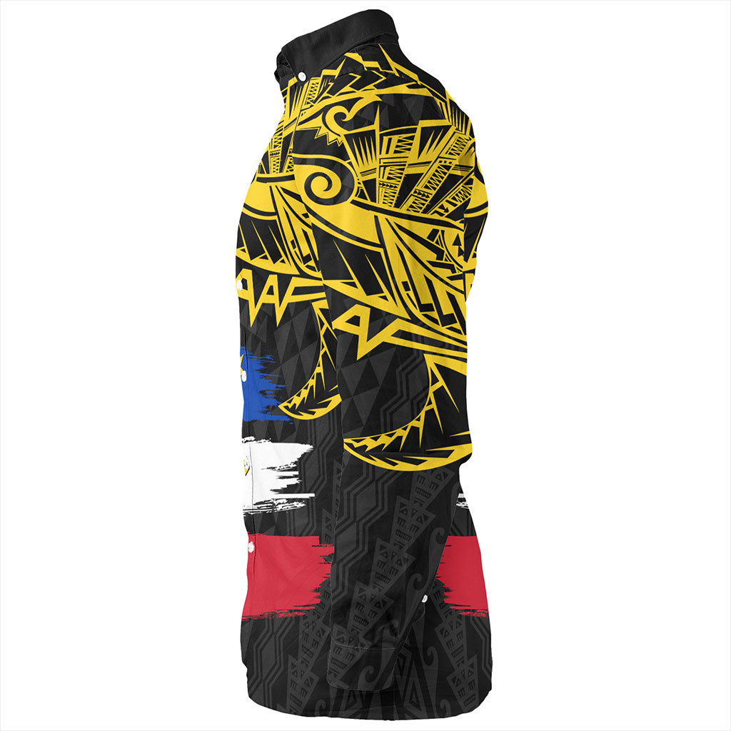 Philippines Filipinos Long Sleeve Shirt Tribal Polynesian Grunge Flag