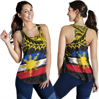 Philippines Filipinos Women Tank Tribal Polynesian Grunge Flag