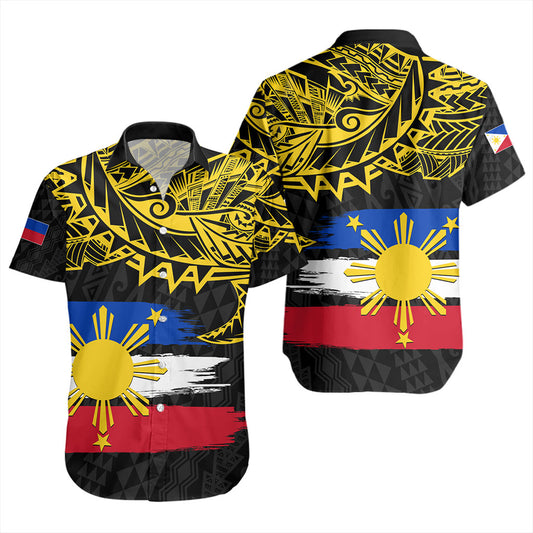 Philippines Filipinos Short Sleeve Shirt Tribal Polynesian Grunge Flag