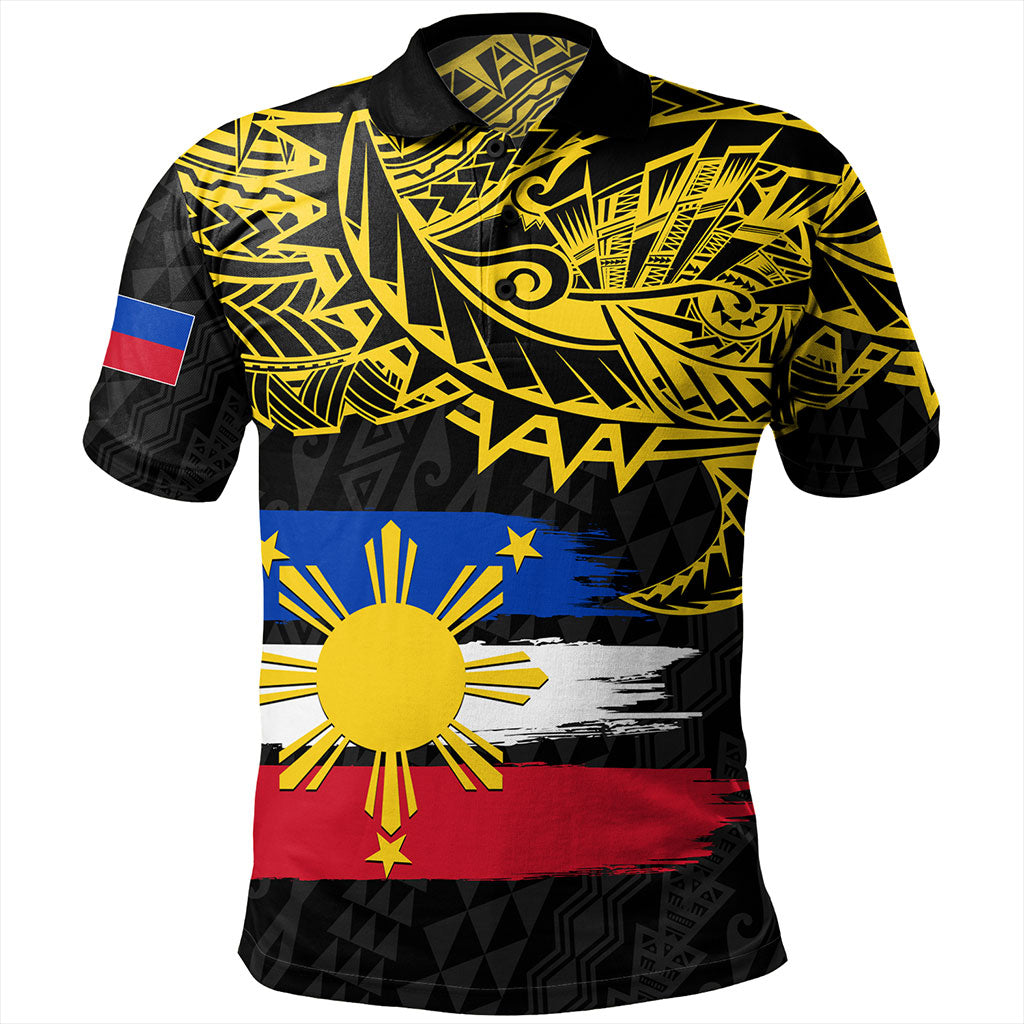 Philippines Filipinos Polo Shirt Tribal Polynesian Grunge Flag