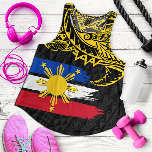Philippines Filipinos Women Tank Tribal Polynesian Grunge Flag