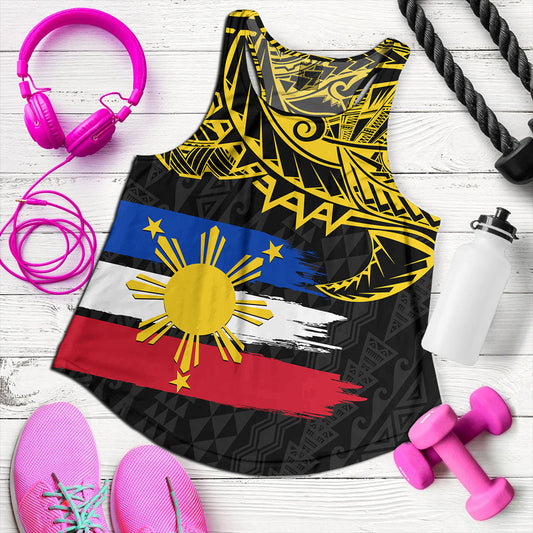 Philippines Filipinos Women Tank Tribal Polynesian Grunge Flag