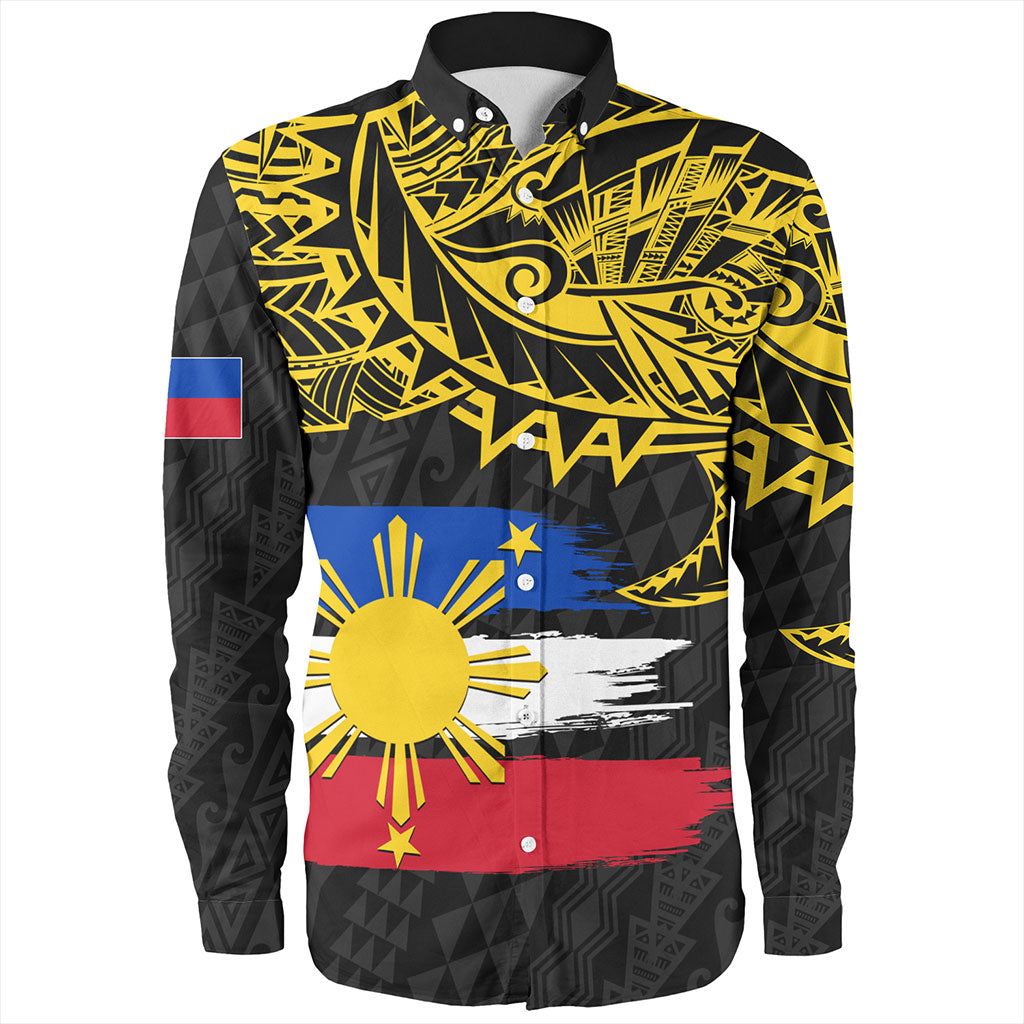 Philippines Filipinos Long Sleeve Shirt Tribal Polynesian Grunge Flag