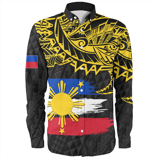 Philippines Filipinos Long Sleeve Shirt Tribal Polynesian Grunge Flag