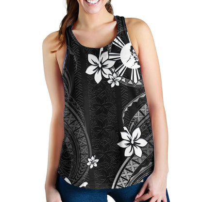 Philippines Filipinos Women Tank Philippines White Hibiscus Flowers Tribal Pattern