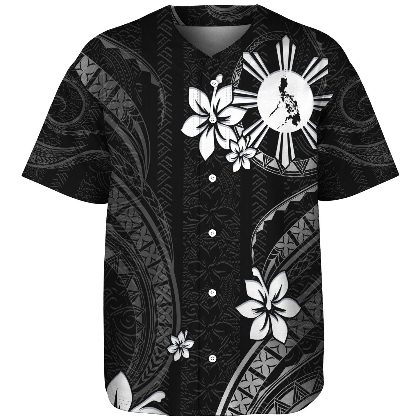 Philippines Filipinos Baseball Shirt Philippines White Hibiscus Flowers Tribal Pattern
