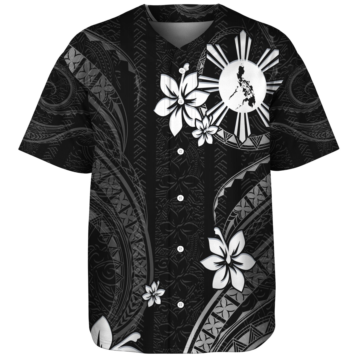 Philippines Filipinos Baseball Shirt Philippines White Hibiscus Flowers Tribal Pattern