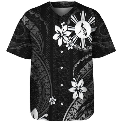 Philippines Filipinos Baseball Shirt Philippines White Hibiscus Flowers Tribal Pattern