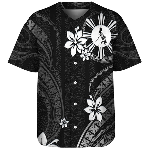 Philippines Filipinos Baseball Shirt Philippines White Hibiscus Flowers Tribal Pattern