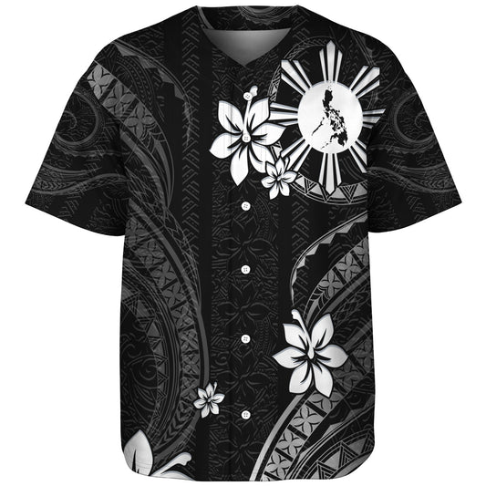 Philippines Filipinos Baseball Shirt Philippines White Hibiscus Flowers Tribal Pattern
