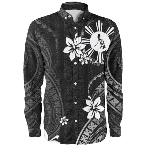 Philippines Filipinos Long Sleeve Shirt Philippines White Hibiscus Flowers Tribal Pattern