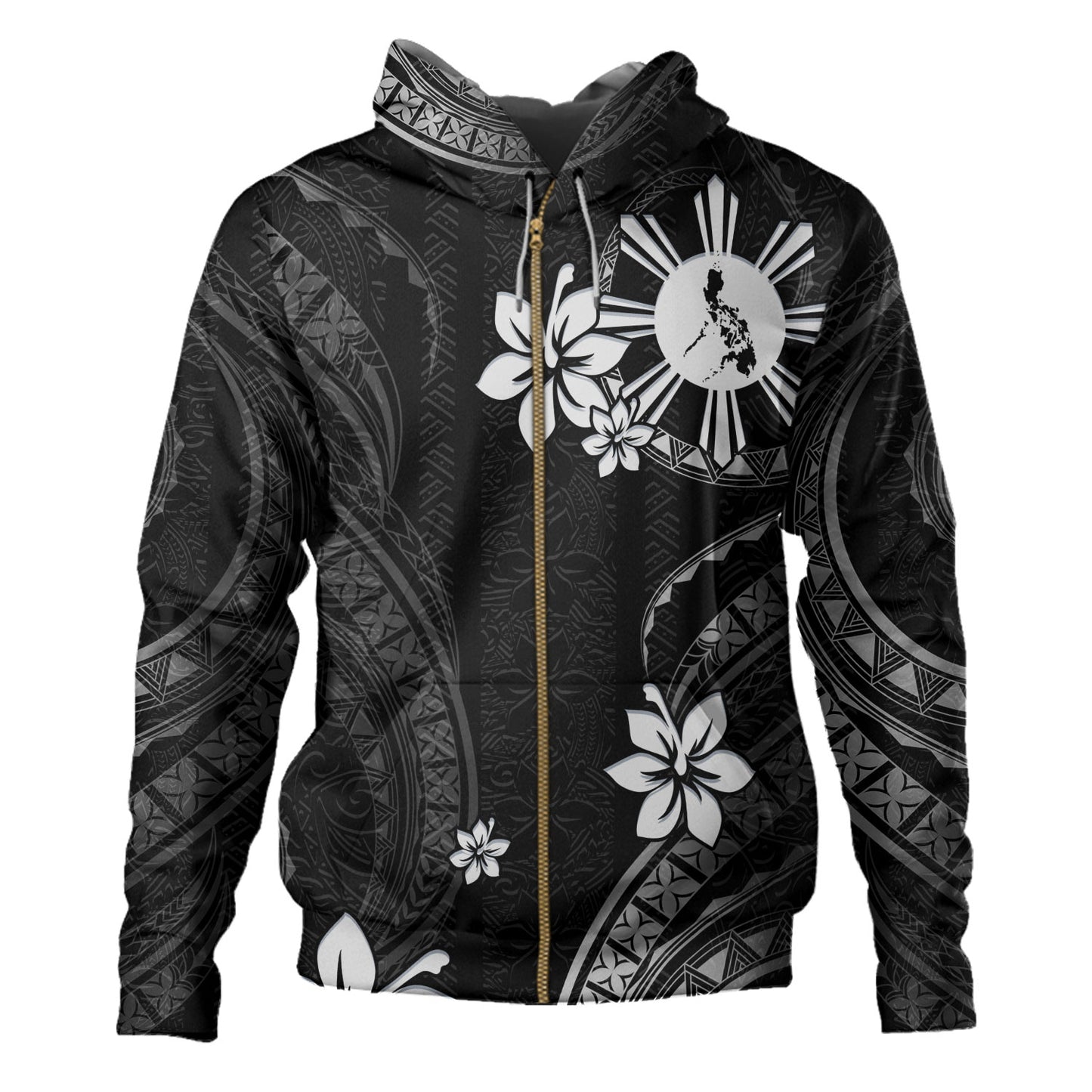 Philippines Filipinos Hoodie Philippines White Hibiscus Flowers Tribal Pattern