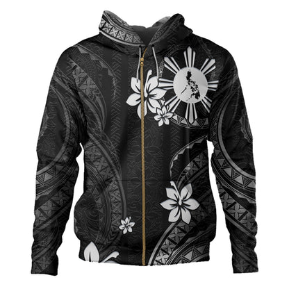 Philippines Filipinos Hoodie Philippines White Hibiscus Flowers Tribal Pattern