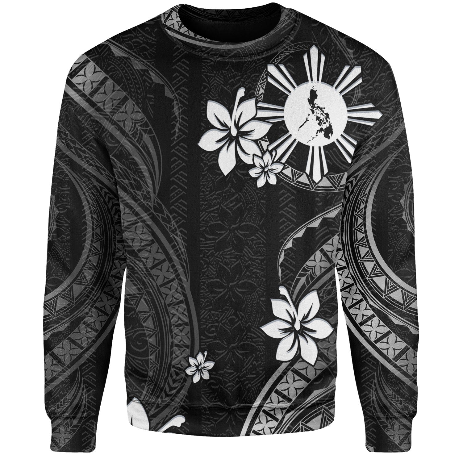 Philippines Filipinos Sweatshirt Philippines White Hibiscus Flowers Tribal Pattern
