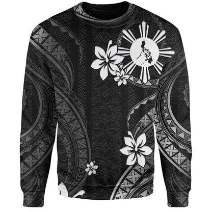 Philippines Filipinos Sweatshirt Philippines White Hibiscus Flowers Tribal Pattern