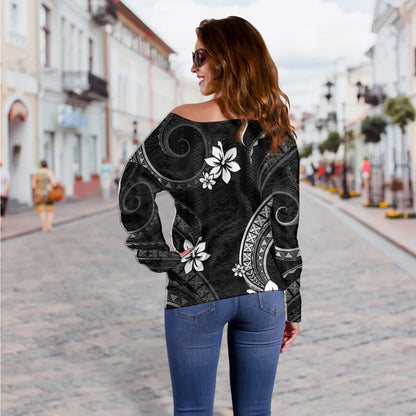 Philippines Filipinos Off Shoulder Sweatshirt Philippines White Hibiscus Flowers Tribal Pattern