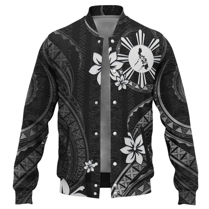 Philippines Filipinos Baseball Jacket Philippines White Hibiscus Flowers Tribal Pattern