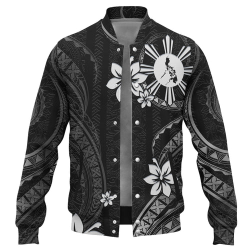 Philippines Filipinos Baseball Jacket Philippines White Hibiscus Flowers Tribal Pattern