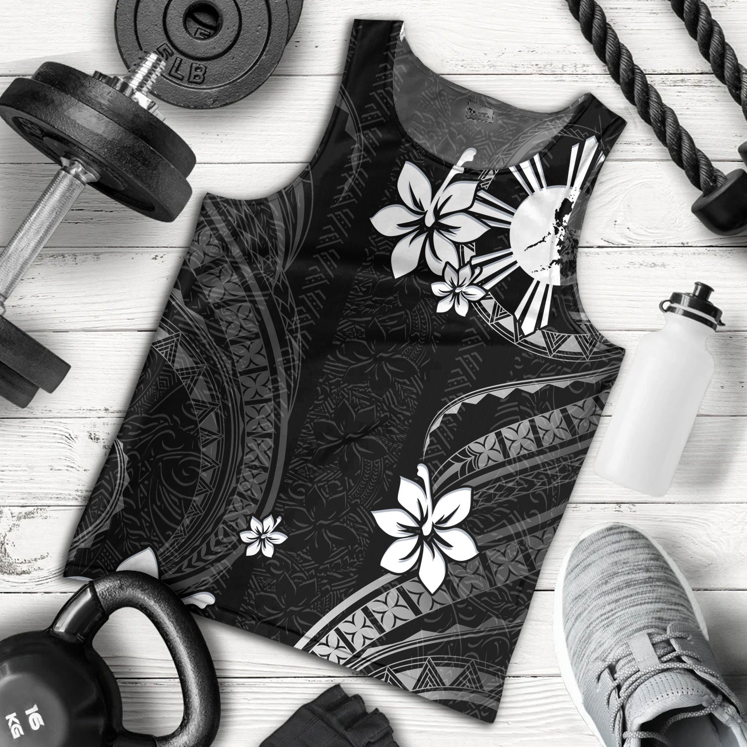 Philippines Filipinos Tank Top Philippines White Hibiscus Flowers Tribal Pattern