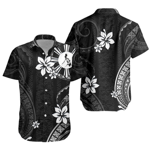 Philippines Filipinos Short Sleeve Shirt Philippines White Hibiscus Flowers Tribal Pattern