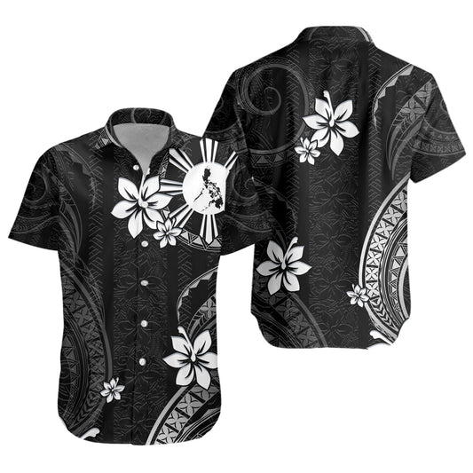 Philippines Filipinos Short Sleeve Shirt Philippines White Hibiscus Flowers Tribal Pattern
