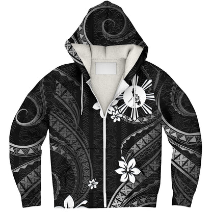 Philippines Filipinos Sherpa Hoodie Philippines White Hibiscus Flowers Tribal Pattern