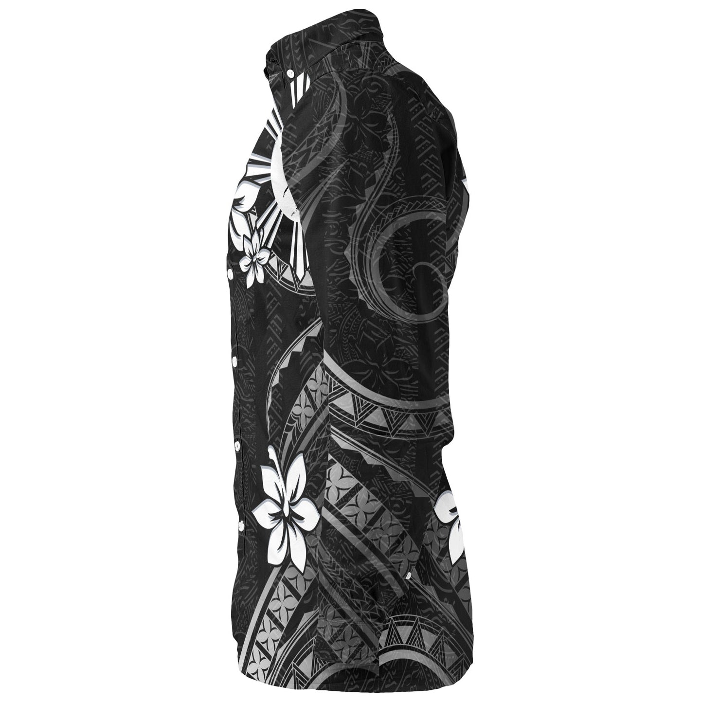 Philippines Filipinos Long Sleeve Shirt Philippines White Hibiscus Flowers Tribal Pattern