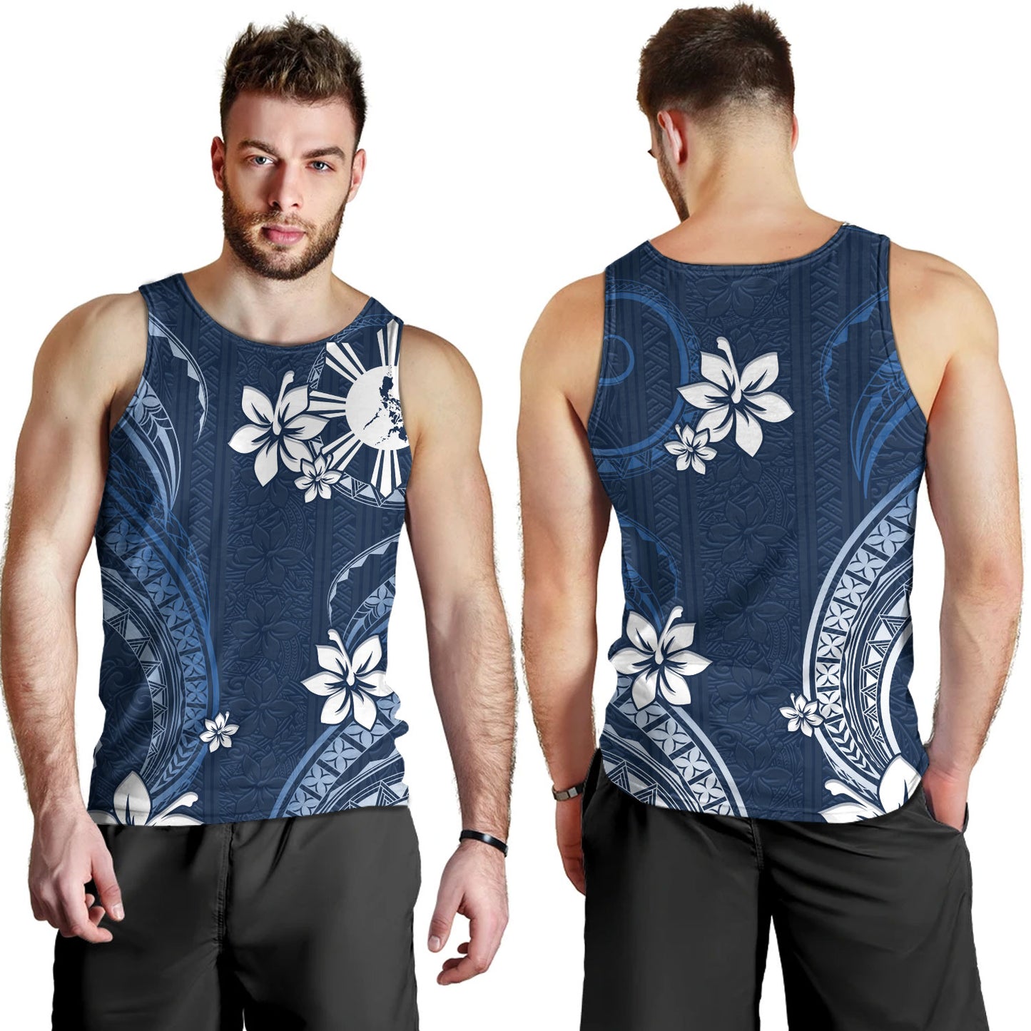 Philippines Filipinos Tank Top Philippines White Hibiscus Flowers Tribal Pattern