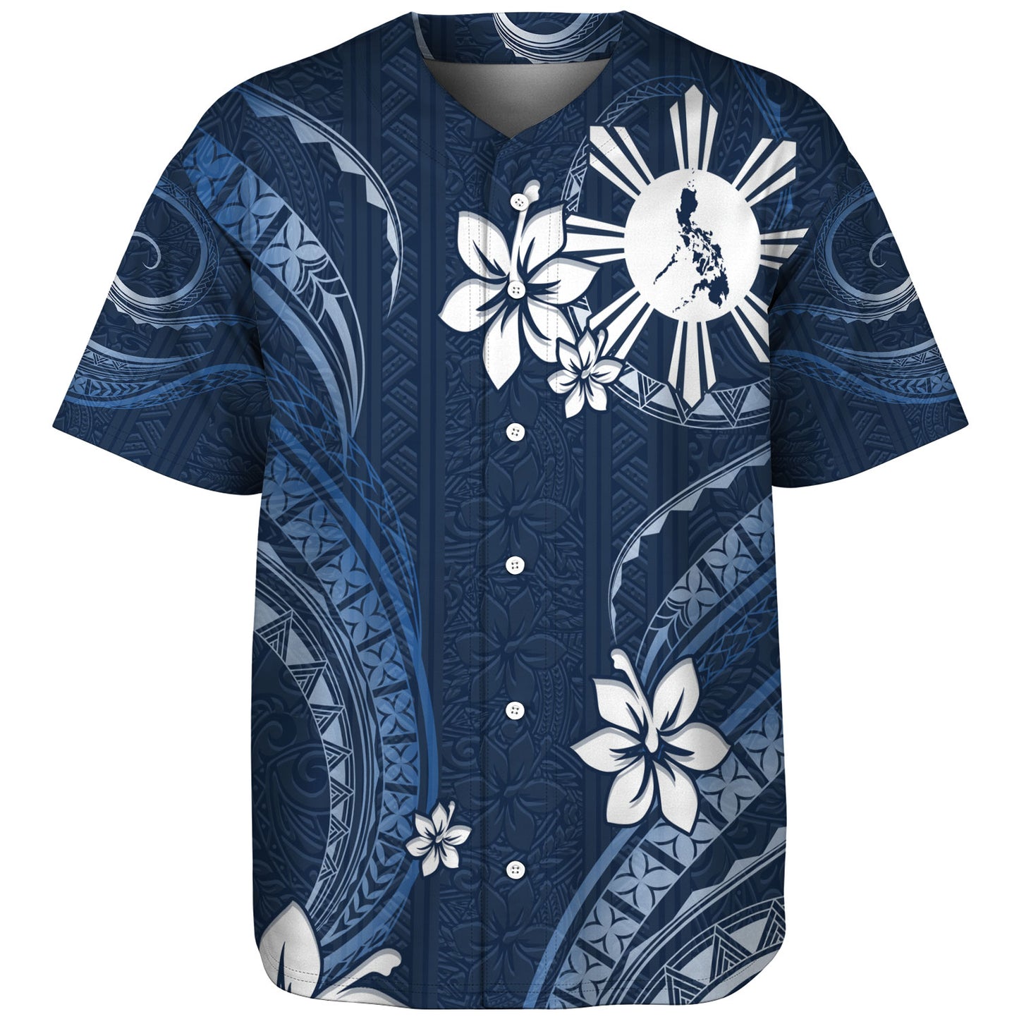 Philippines Filipinos Baseball Shirt Philippines White Hibiscus Flowers Tribal Pattern