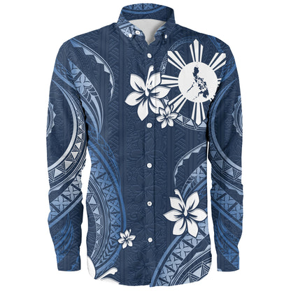 Philippines Filipinos Long Sleeve Shirt Philippines White Hibiscus Flowers Tribal Pattern