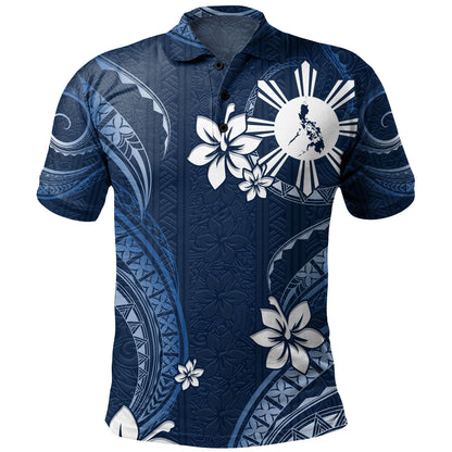 Philippines Filipinos Polo Shirt Philippines White Hibiscus Flowers Tribal Pattern