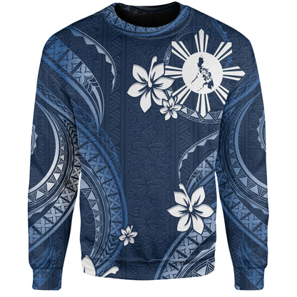 Philippines Filipinos Sweatshirt Philippines White Hibiscus Flowers Tribal Pattern