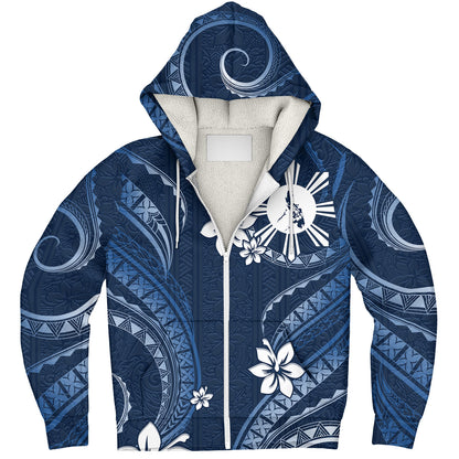 Philippines Filipinos Sherpa Hoodie Philippines White Hibiscus Flowers Tribal Pattern