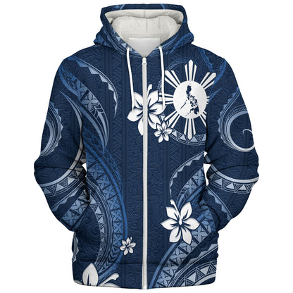 Philippines Filipinos Sherpa Hoodie Philippines White Hibiscus Flowers Tribal Pattern