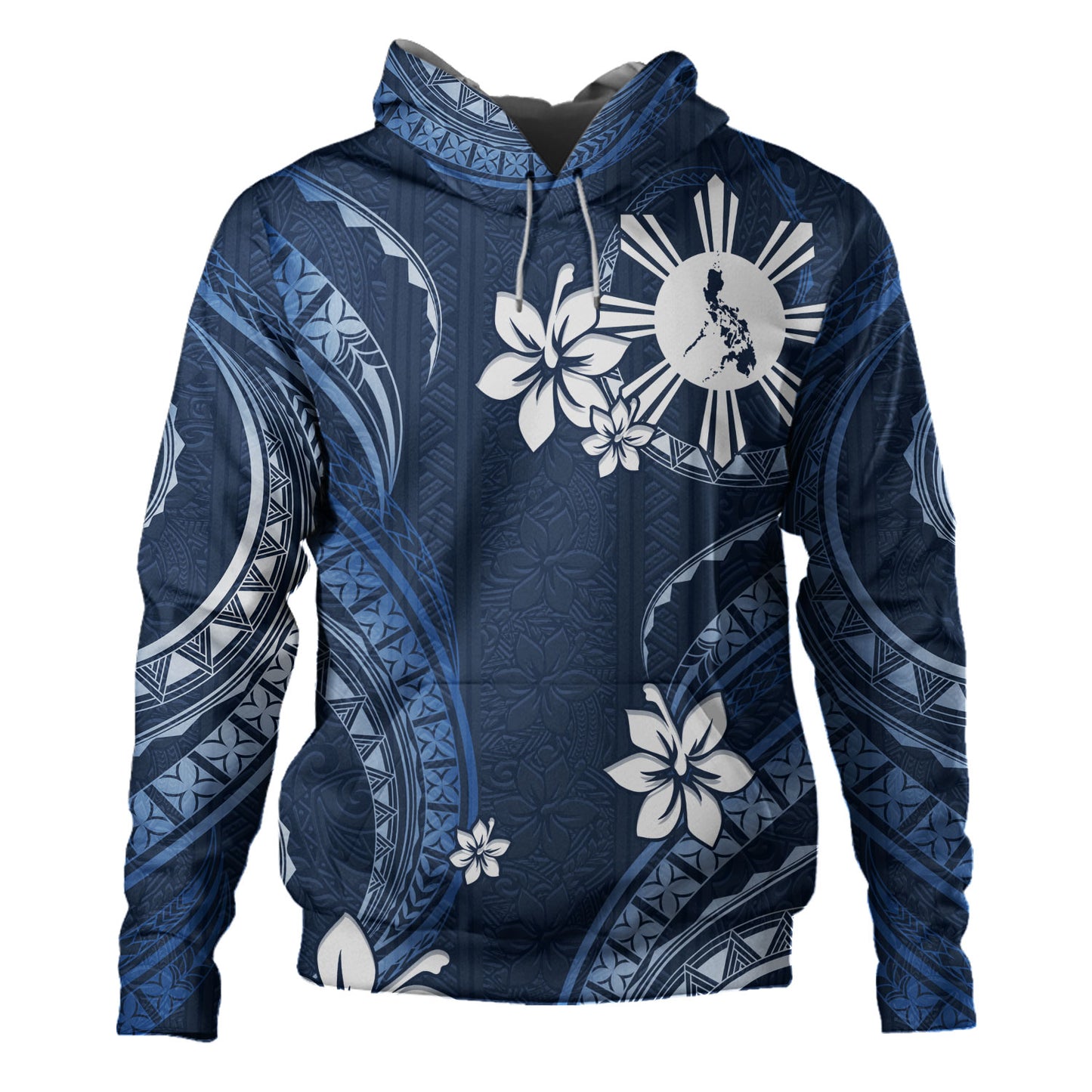 Philippines Filipinos Hoodie Philippines White Hibiscus Flowers Tribal Pattern