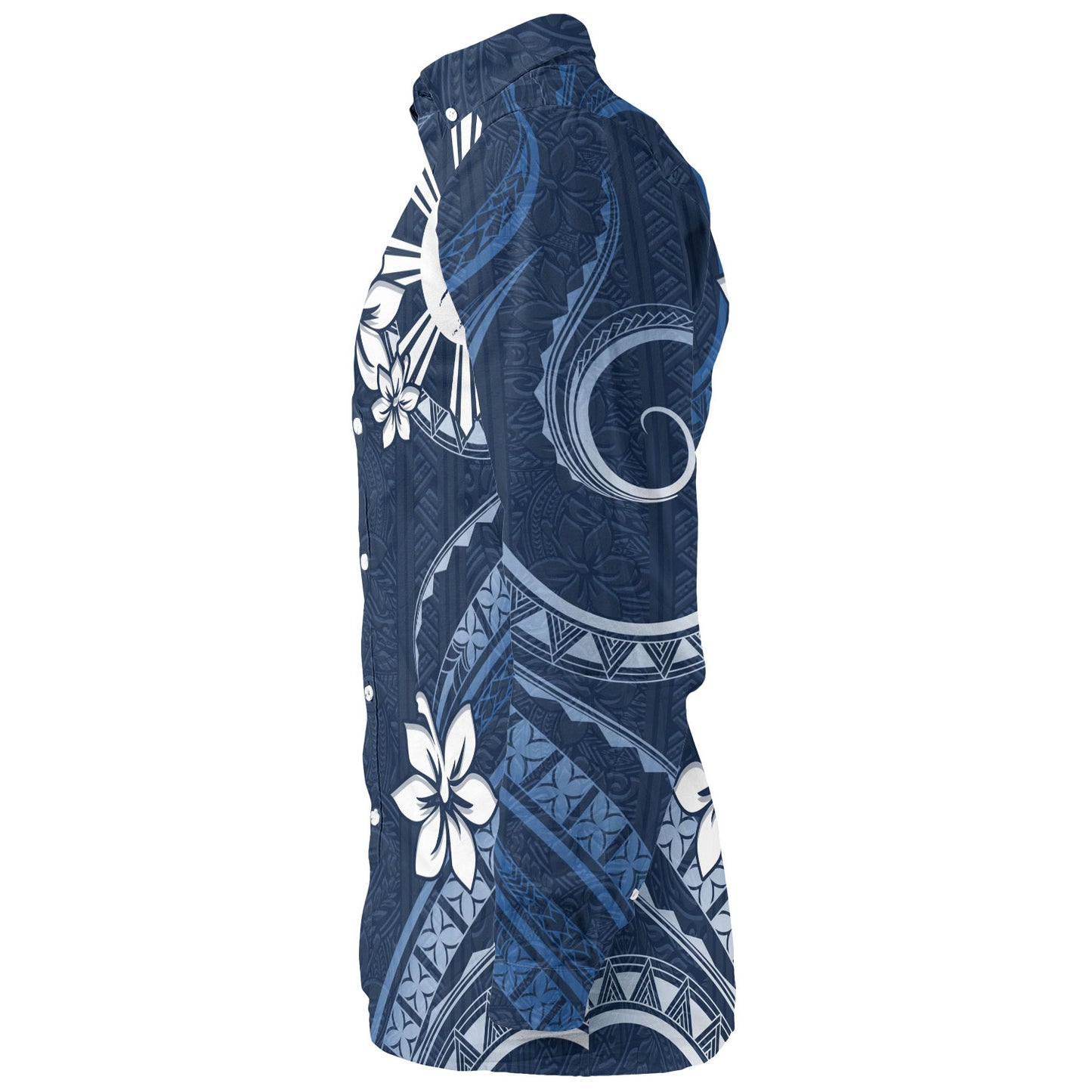 Philippines Filipinos Long Sleeve Shirt Philippines White Hibiscus Flowers Tribal Pattern