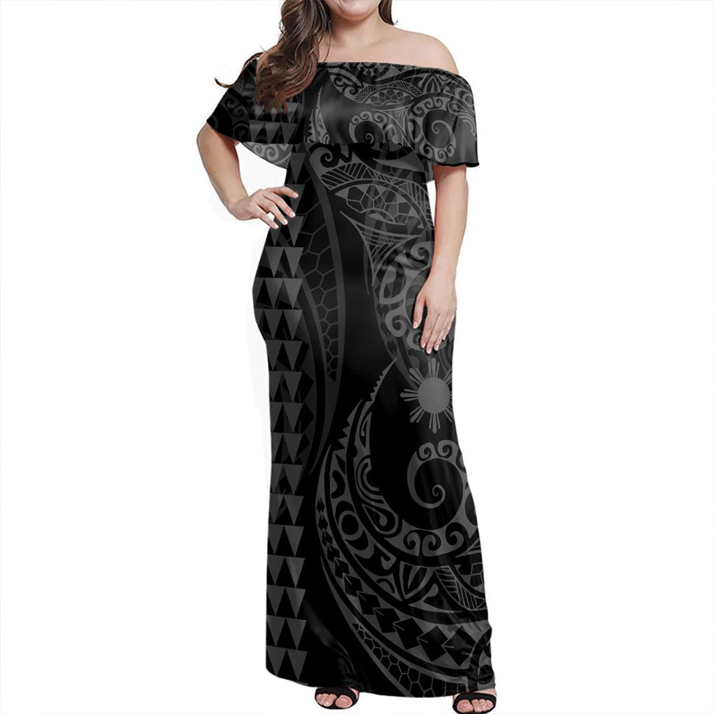 Philippines Filipinos Combo Dress And Shirt Kakau Style Grey