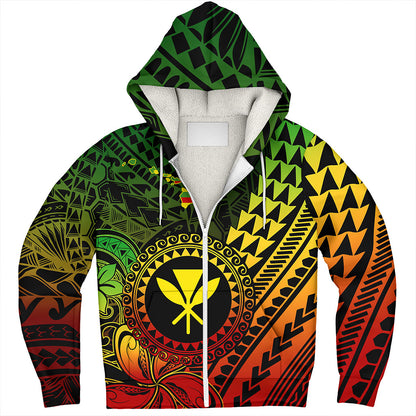 Hawaii Sherpa Hoodie Polynesian Style With Coat Of Arms And Map