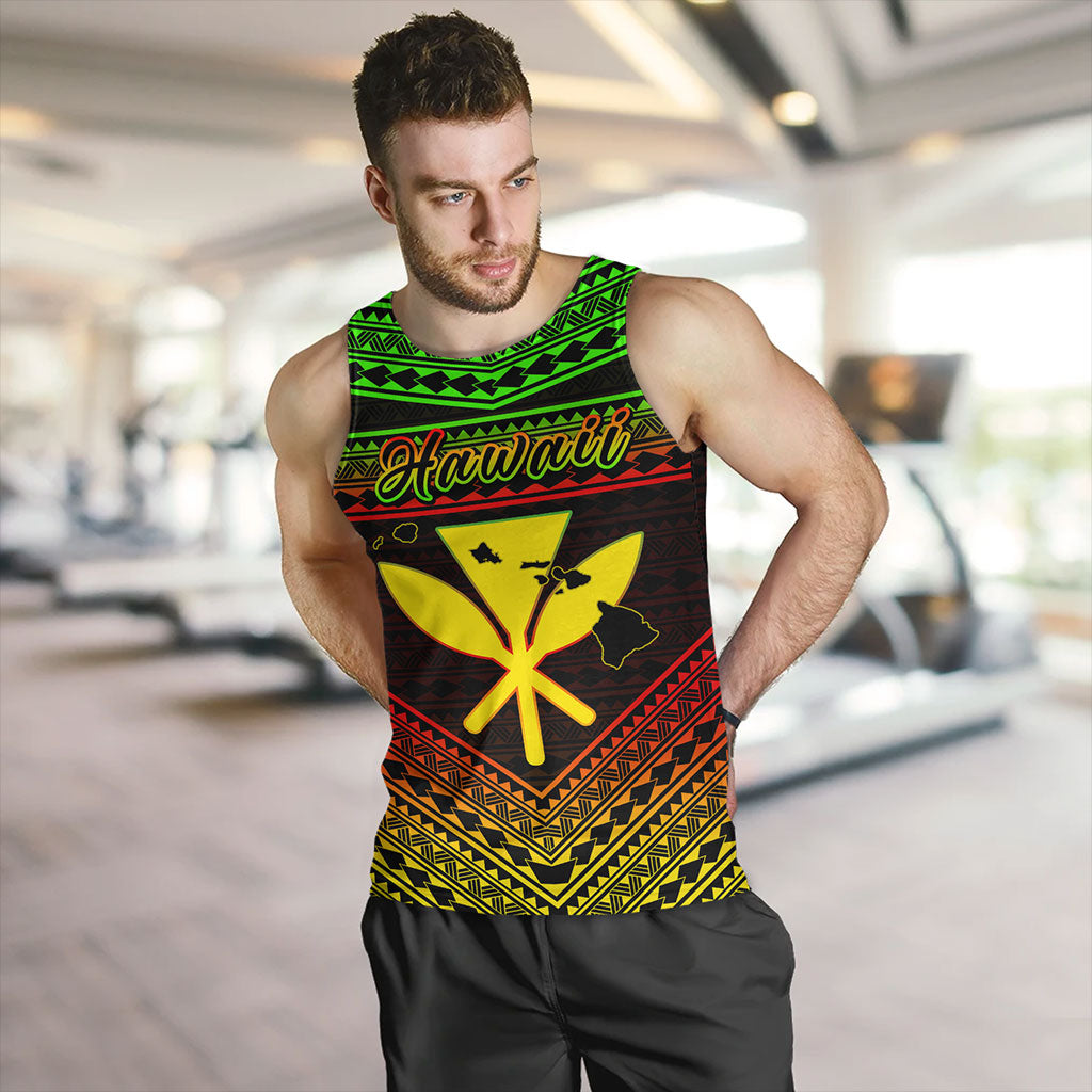 Hawaii Tank Top Polynesian Pattern With Map And Coat Of Arms